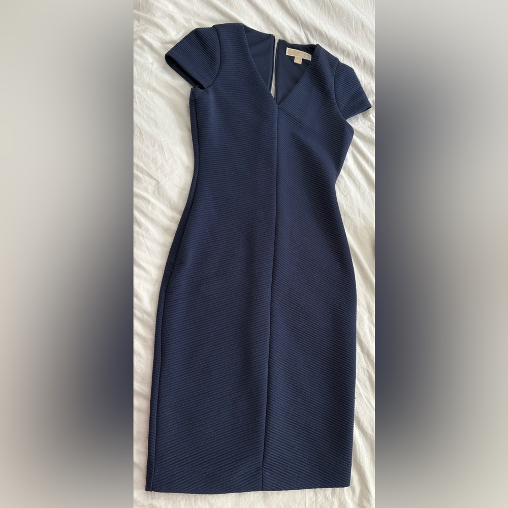 Michael Kors Dark Blue Bodycon Ribbed Dress XS